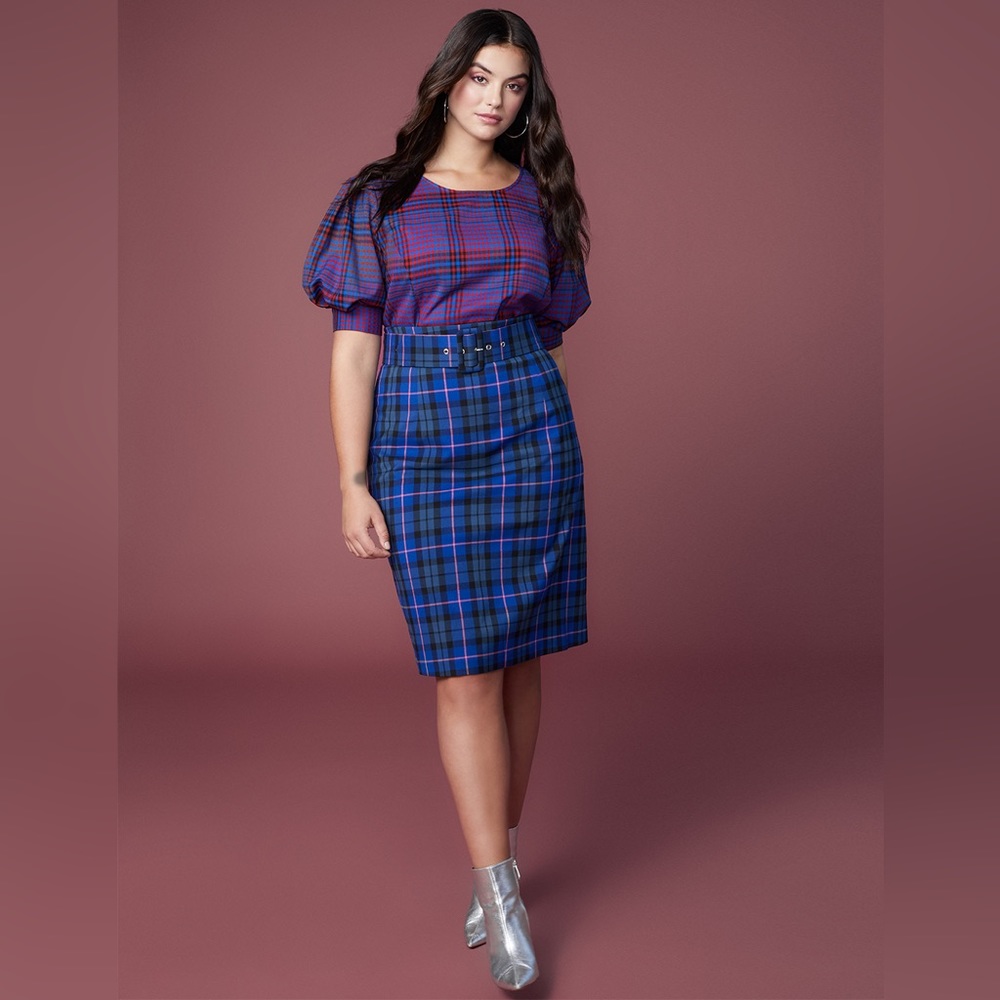 ELOQUII Plaid Column Skirt - Picture 8 of 11